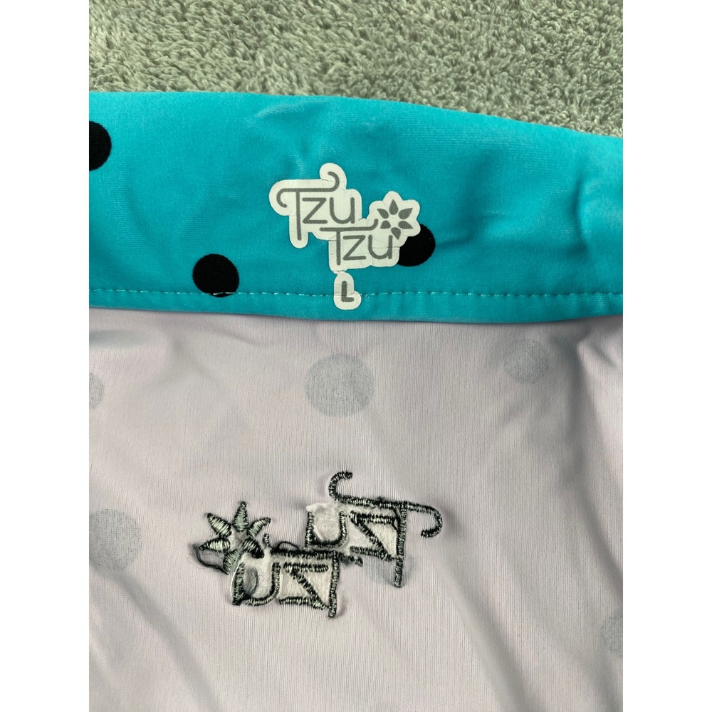 Tzu Tzu Womens Turquoise Polka Dot Sleeveless Golf Polo Top Quarter Zip Large - Picture 2 of 9